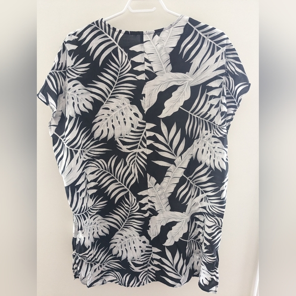 Floral Beach Cover up Navy Blue White Size L - Picture 5 of 6